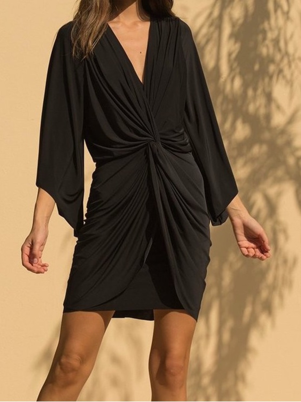 MISA Los Angeles Womens Teget Draped Twist Front Mini Dress Size XS Black